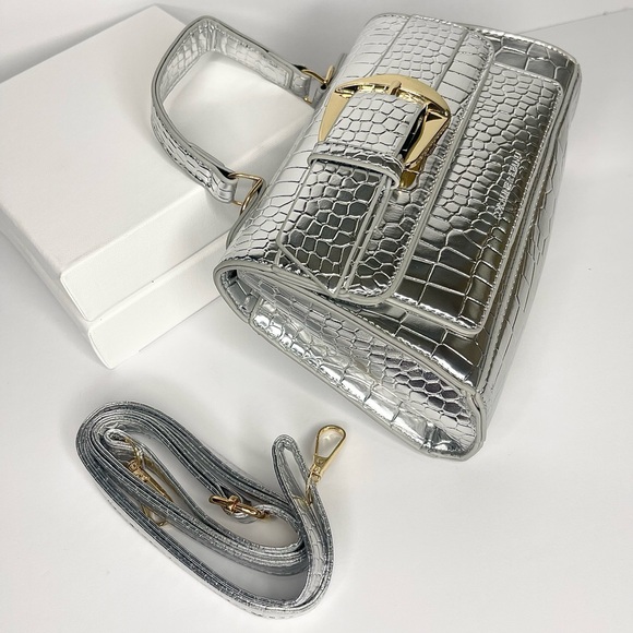 Silver Crocodile-Embossed Handbag - Picture 2 of 3